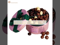 Caixa de chocolate de cilindro rosa de luxo Papel rígido doces Macarrão de cima para baixo embalagem de tubo com fita