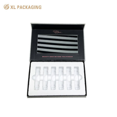 comprar Caixa rígida de volta magnética personalizada com fecho magnético oculto Janela de espelho grande e inserção de espuma à prova de choque para embalagem de presentes de ampolas de beleza Fabricação em linha