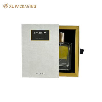 comprar Caixa de perfumes de luxo com papel branco texturizado em folha de ouro e inserção de EVA de veludo Fabricação em linha
