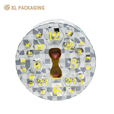 comprar Caixa de Calendário do Advento Redonda Personalizada com 24 Caixas de Cartão Hexagonais, Inserção de Blister com Revestimento Amarelo e Estampagem em Folha de Prata Fabricação em linha