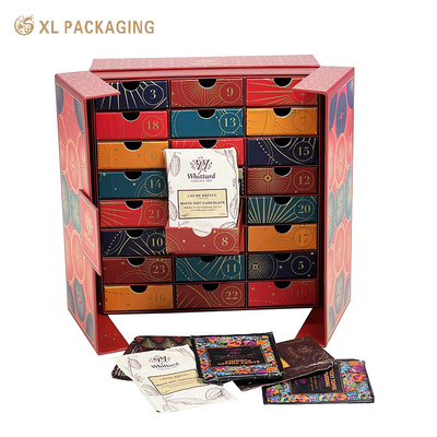 comprar Embalagem XL Caixas de luxo personalizadas OEM 24 Caixa Calendário de Advento Caixa de chá Saco de chocolate quente Saco de café quente Calendário de papel Caixa de presente Fabricação em linha