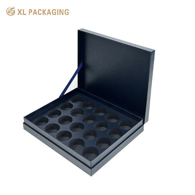 comprar Caixa de empacotamento de papel com tampa ligada articulada azul escuro com fita para coleção de presentes de comida de chá Fabricação em linha