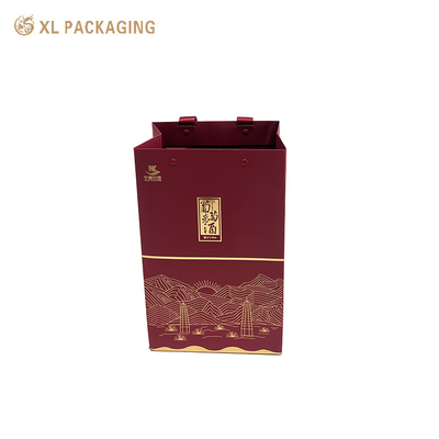 comprar Embalagens XL Embalagens personalizadas Fábrica de embalagens Eco-friendly Bolsas de presente de papel vermelho Uma Bolsa de embalagem de vinho com alça de fita Fabricação em linha