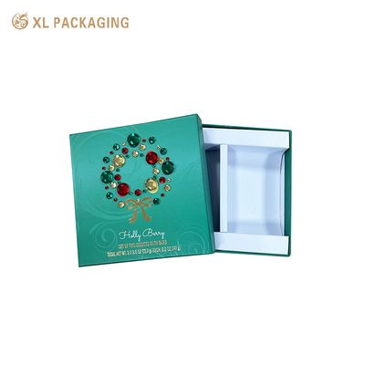 comprar Embalagem de luxo verde personalizada Embalagem de Natal Decoração de embalagem Arcos de ouro Estampagem Quente Cobertura e Caixas de base para cosméticos online manufacture