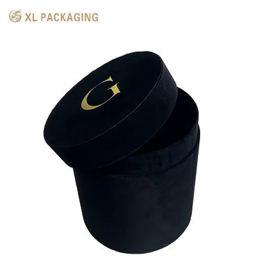 comprar Caixa de flores de rosa de cilindro redondo de veludo com logotipo de folha de ouro para marcas de lenços e roupas Fabricação em linha