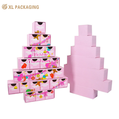 comprar Impressão personalizada rosa luxo Natal cerveja Contagem decrescente do Advento Calendário Papel Cartão Embalagem Regalo Caixa vazia cega online manufacture