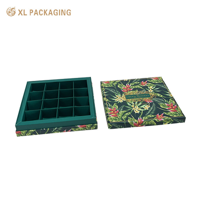 comprar Caixa-presente de papel verde com tampa, caixa rígida reciclável com folha de ouro em relevo, laminação brilhante para comida. Fabricação em linha