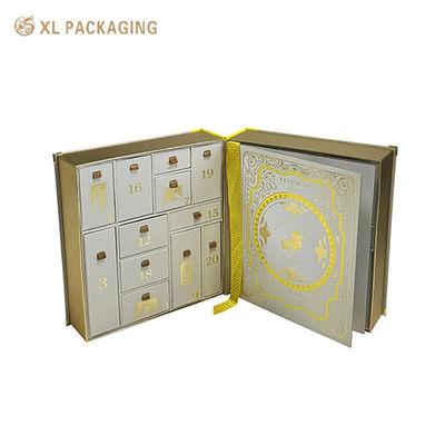 comprar Caixa de Presente Magnética para Calendário do Advento com 24 Compartimentos, Caixa Dupla Aberta em Forma de Livro com Decoração de Canto de Metal, Caixa de Embalagem de Beleza Impressa Personalizada Fabricação em linha