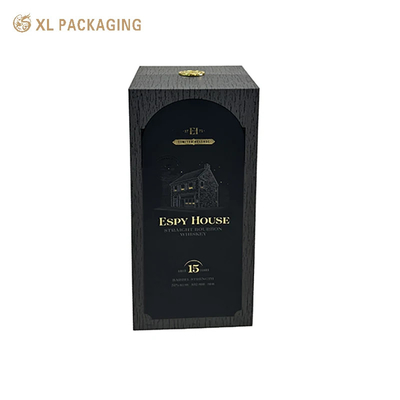 comprar Caixa de presente de vinho de charneca elegante com placa de metal dourado e suporte interno de EVA para embalagens de papel de vinho preto online manufacture