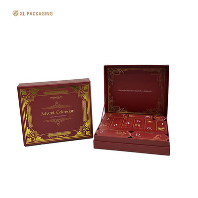 comprar Caixa Personalizada de Calendário do Advento de Natal com Caixa Flip de 3 Peças, Estampagem Completa em Folha de Ouro e 12 Caixas Dobráveis Individuais Fabricação em linha