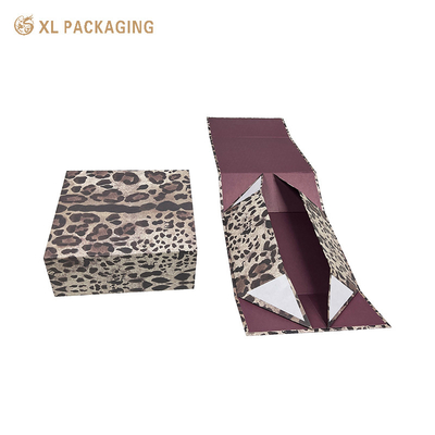 Atacado Leopard Impressão Mulher Bolsa de mão Caixas de embalagem Caixa de papel dobrável magnética Caixa de roupas vermelha Para presentes