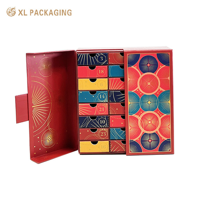 OEM Luxury Full Gold Foil Holiday Calendário de Advento Cartão de Coleção Caixa de Papel de Presente Set com 24pcs Caixas Pequenas