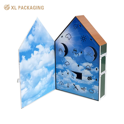 Fábrica de Caixas de Embalagem Personalizadas XL Packaging Caixa Calendário Árvore de Presente Ferramentas de Cuidados com a Pele Brinquedos Artesanato Eletrônicos Caixa de Embalagem de Calendário do Advento em Forma de Casa