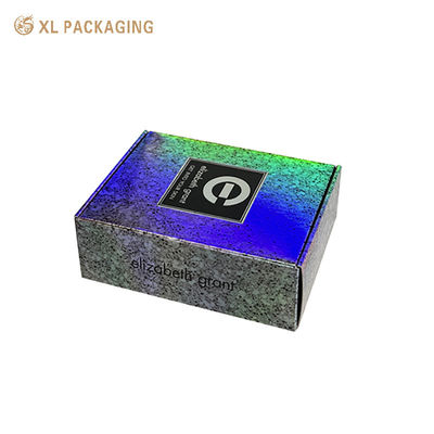 Caixa de correio cosmética holográfica de prata personalizada com logotipo de prata quente em relevo e inserção de espuma