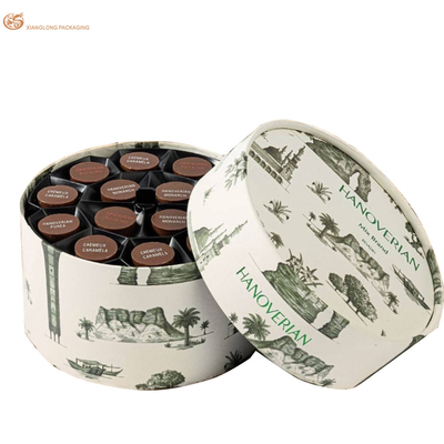 Eco-friendly Gifting Branded Collections Round Luxury Chocolate Gift Box Pacotes de papel reciclável Design elegante Logotipo de papel alumínio Adequado para Trufas Doces