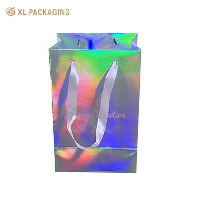 Bolsas de papel de jóias holográficas com logotipo personalizado Bolsas de presente de papel de prata