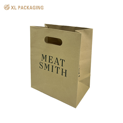 Bolsa de papel descartável de Kraft castanho personalizado para embalagem de alimentos para levar com alça