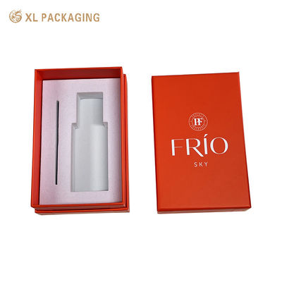 Atacado personalizado 3 peças base superior laranja perfume caixa de presente máquina automática feita com veludo branco flocado inserção de eva