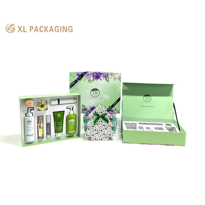 Logotipo personalizado ecológico fecho magnético grande caixa cosmética de luxo embalagem de cuidados com a pele com bandeja removível papelão durável perfeito para presentes e marca