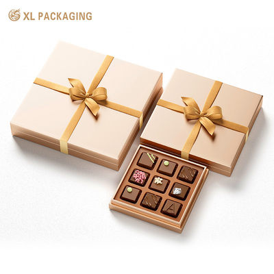 Embalagem CMYK personalizada em relevo Base de tampa de doces de chocolate Caixa de papel de arte com base de fita