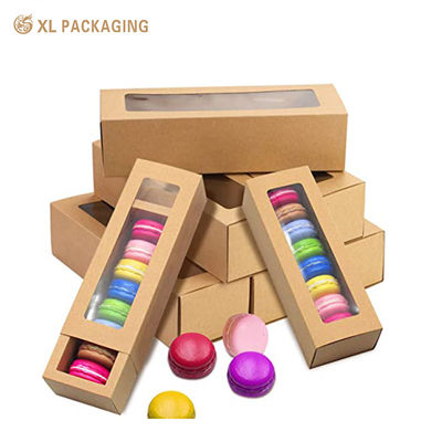 Caixa de Biscoitos Deslizante de Papel Kraft Marrom 350gsm com Janela Transparente de PET para Macarons e Biscoitos