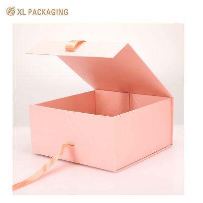 Caixa de embalagem de papel rígido e dobrável rosa com fecho magnético para cuidados com a pele e presentes de luxo