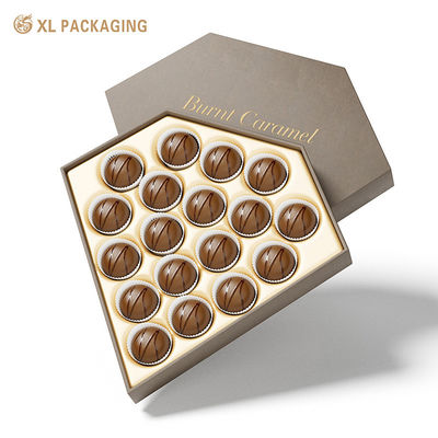 Caixa de chocolate personalizada em forma de diamante de 18 unidades com bandeja de comida dourada luxuosa para embalagem de chocolate premium
