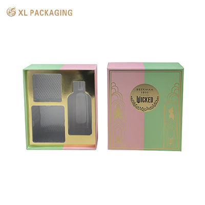 Elegante Divisão Rosa Verde Rígida Caixinha de Presente para Cuidados da Pele Dois Ouro e Preto Estampado a Quente, Custom PET Insert Forrado Cartão de Ouro Luxury Cosmetic Packaging Box
