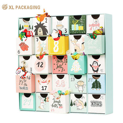 XL Embalagem Custom Luxury Boxes Design personalizado Natal Cosméticos Calendário de Advento Caixa Calendário de 24 Dias Embalagem em papel Bolinhos de chocolate Bolinhos de doces Caixa de presente