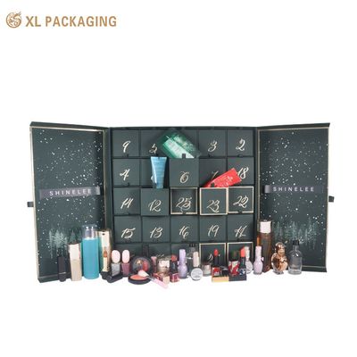 Caixa de calendário do advento Cmyk Custom 24 25pcs Ano Novo Impressão completa para cosméticos cuidados com a pele beleza presente de Natal Caixa de gaveta
