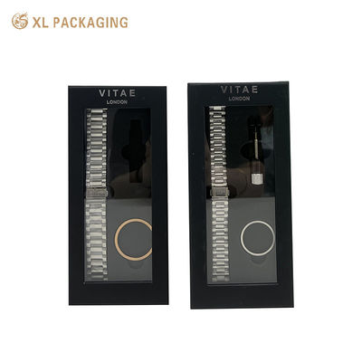 Caixa de relógio de papel preto de luxo com impressão de logotipo personalizado
