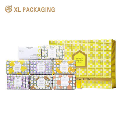 Caixa de presente de sabão rígido de luxo para conjuntos personalizados de 8 peças com marca premium e construção de papelão rígido