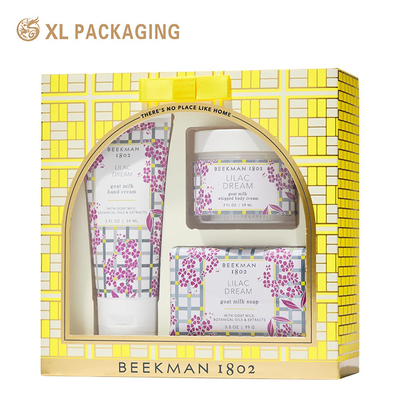 Embalagem de caixa de presente de luxo personalizada com janela Impressão personalizada para conjuntos de cosméticos de cuidados com a pele