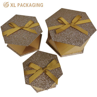 Caixa de Presente Rígida Hexagonal Personalizada para Chocolate com Papel Especial Dourado com Glitter de 1,5mm para Embalagem de Dia dos Namorados