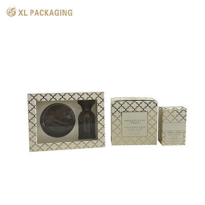 Cartão cosmético de folha de ouro de brilho completo com janela grande e transparente e acabamento de laminação fosco para embalagens de perfumes