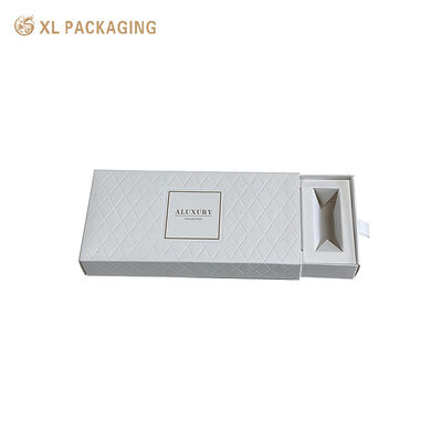 Caixa de Presente para Perfume com Gaveta Branca em Relevo e Alça de Fita, Caixa de Papelão Dobrável com Inserção de Papel Personalizada