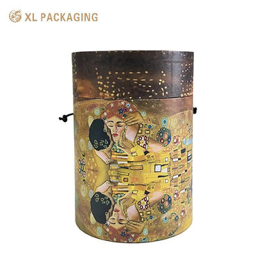 Cilindro de Presente Floral Redondo de Papel de Luxo, Impressão Brilhante em Cores Vivas com Filme Fosco e Alça de Corda de Algodão para Buquê de Flores Frescas