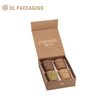Caixa de presente de velas de folha magnética com logotipo personalizado, caixa de embalagem de papel marrom de luxo de 4 pacotes com bandeja de inserção personalizada para velas perfumadas embalagem de presente cosmética