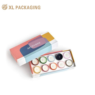 Caixa de Presente Personalizada Dobrável Plana para Velas, Caixa de Papel de 2 Peças em Cartão Branco 350gsm, Laminação Fosca com Inserção de EVA de 10 Cavidades para Embalagem de Velas OEM OD