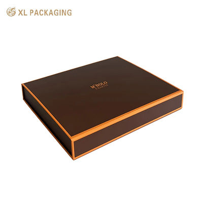 Caixa de embalagem cosmética dobrável com logotipo personalizado Matte Brown & Orange Rigid Gift Box com embalagem plana para comércio eletrônico