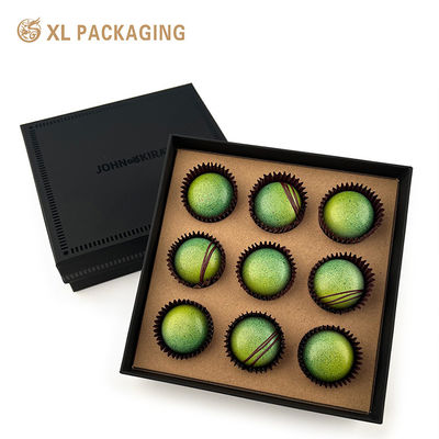 Caixa de presente de chocolate ecológica rígida personalizada de toque suave 9pcs com fita para embalagem de férias